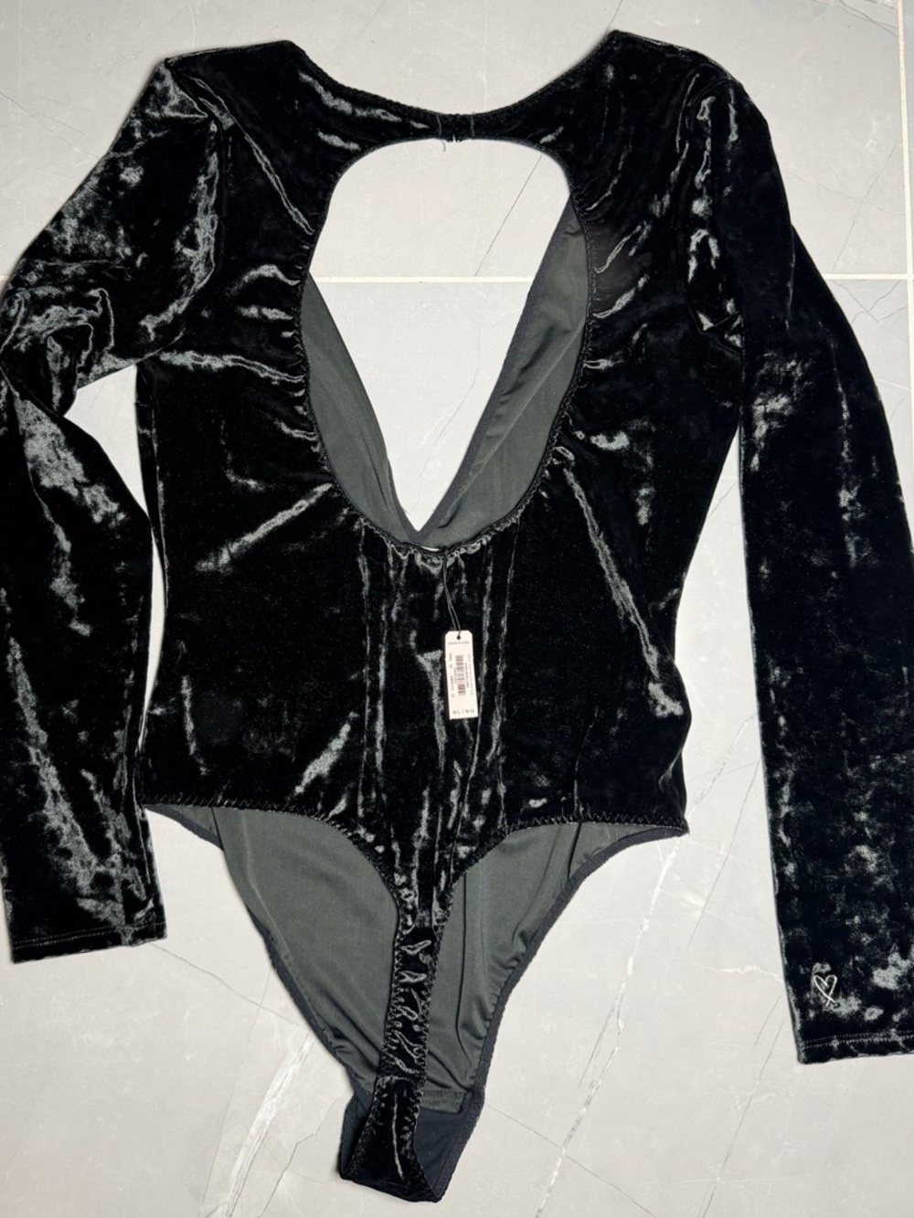 Victoria's Secret Black Velvet Long-Sleeve Open-Back Bodysuit